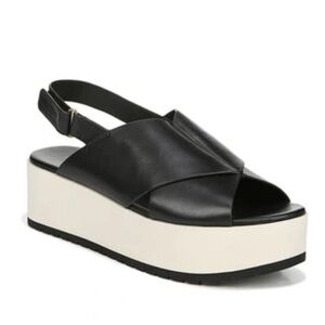 Vince Jenaya Black Leather Platform Slingback Sandals, Size 7.5